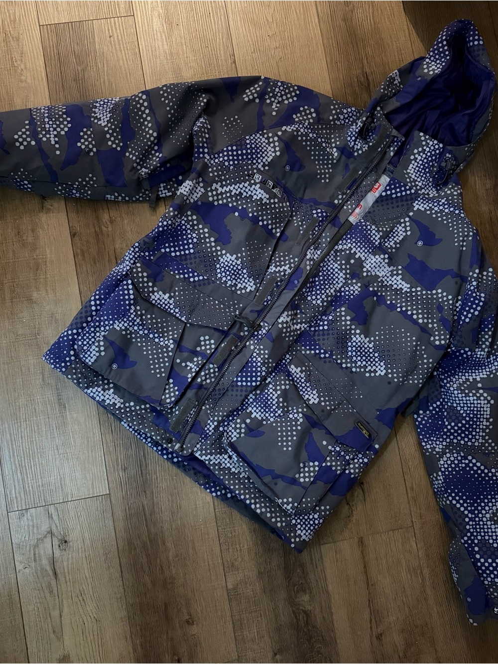 Burton Men's Ski Jacket in Blue and Gray Camo Dot Print